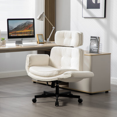 Criss Cross Chair With Adjustable Armrests & Wheels, Wide Seat For Comfortable Cross-Legged Sitting, Swivel Task Office Chair For Home And Office Use, Ivory