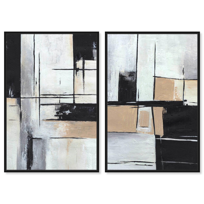Shadow Set Canvas Set of 2 Neutral Art by , Cadre flottant noir, H 15 po x l 10 po
