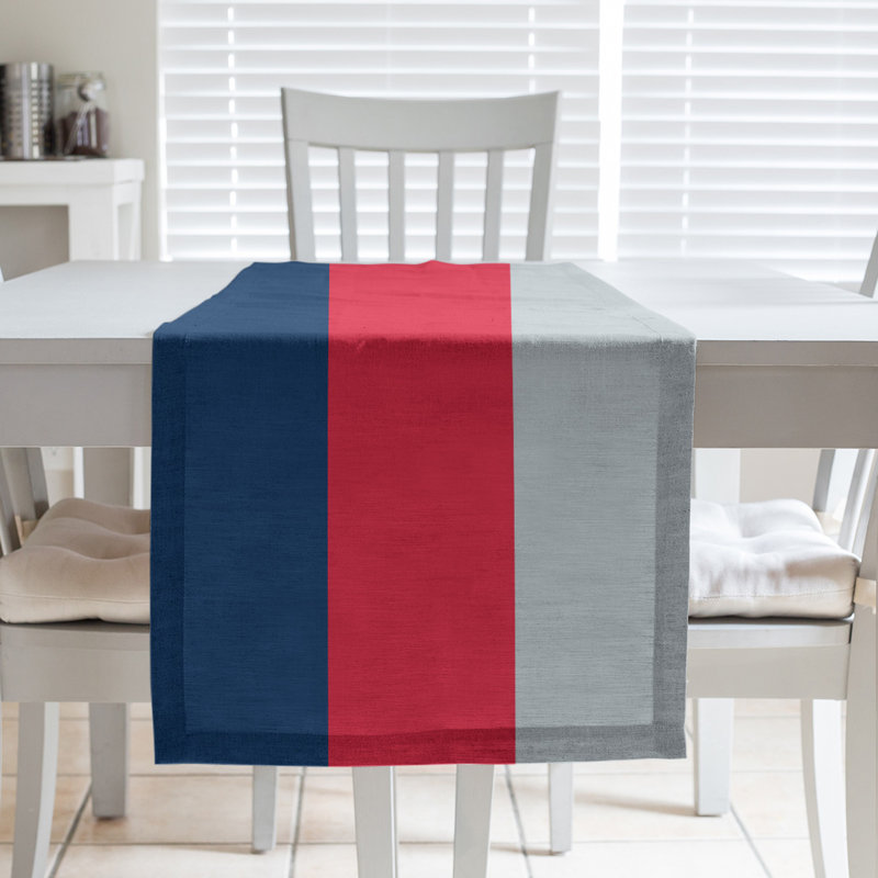 Miami Basketball Table Runner, 90" L x 16" W, Poly Twill, Navy Blue/Red/Silver