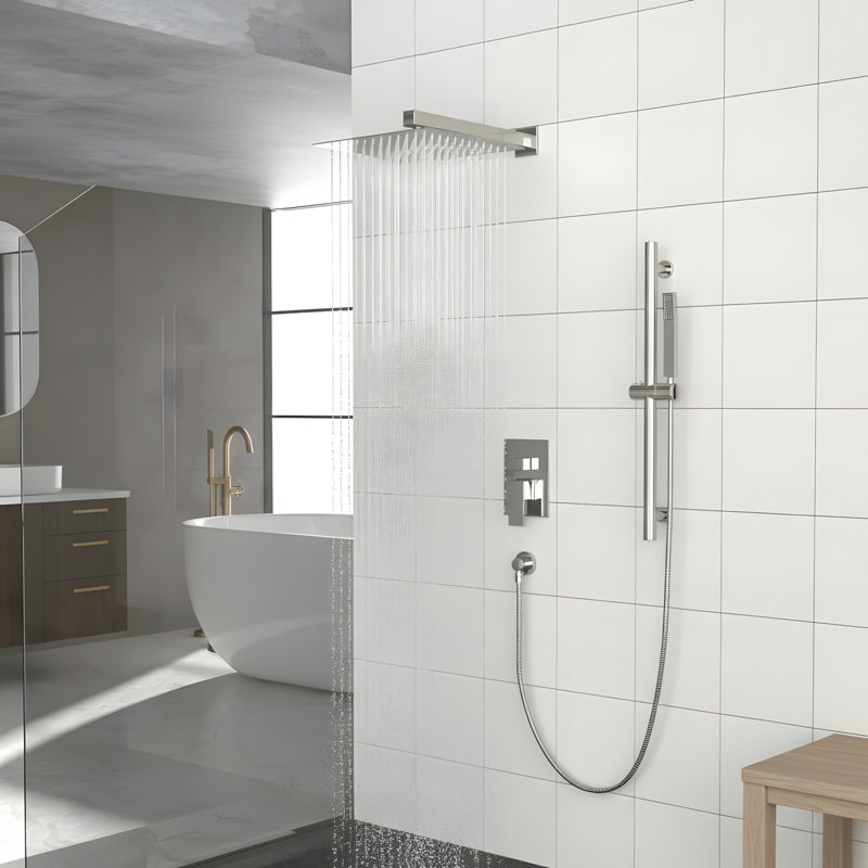10 Inch Wall Mounted Square Shower System and Handheld Showerhead Set, Brushed Nickel
