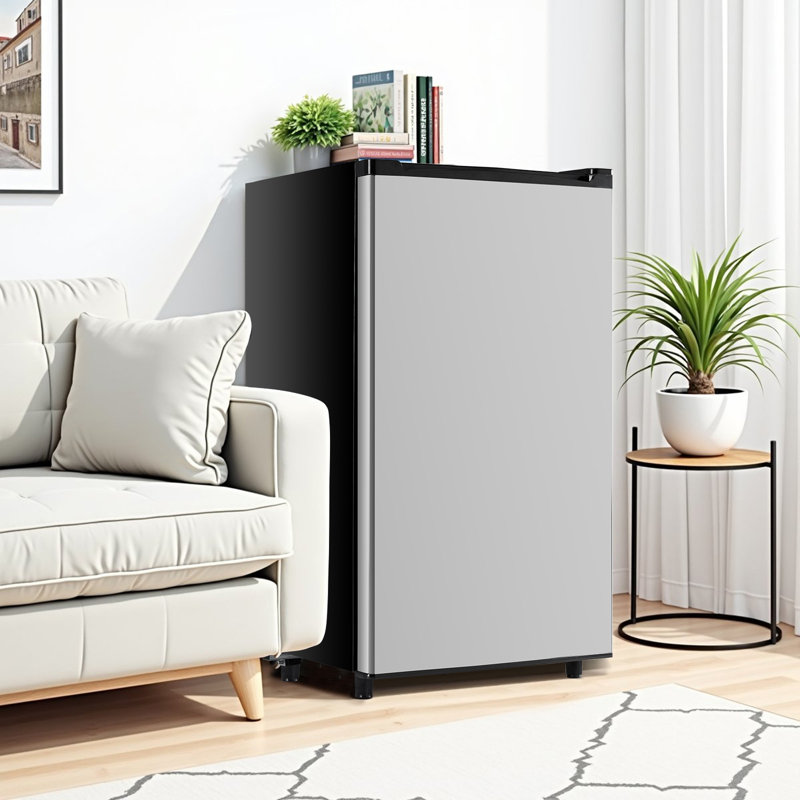 Petit réfrigérateur amélioré pour chambre à coucher Petit réfrigérateur de 3,2 pi³ avec congélateur pour bureau de dortoir, thermostat compact à porte simple à faible bruit