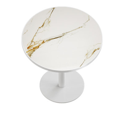 Table bistro ronde de 31,5 pouces avec plateau en faux marbre et plateau en métal robuste, facile à assembler, diamètre de la structure en métal robuste