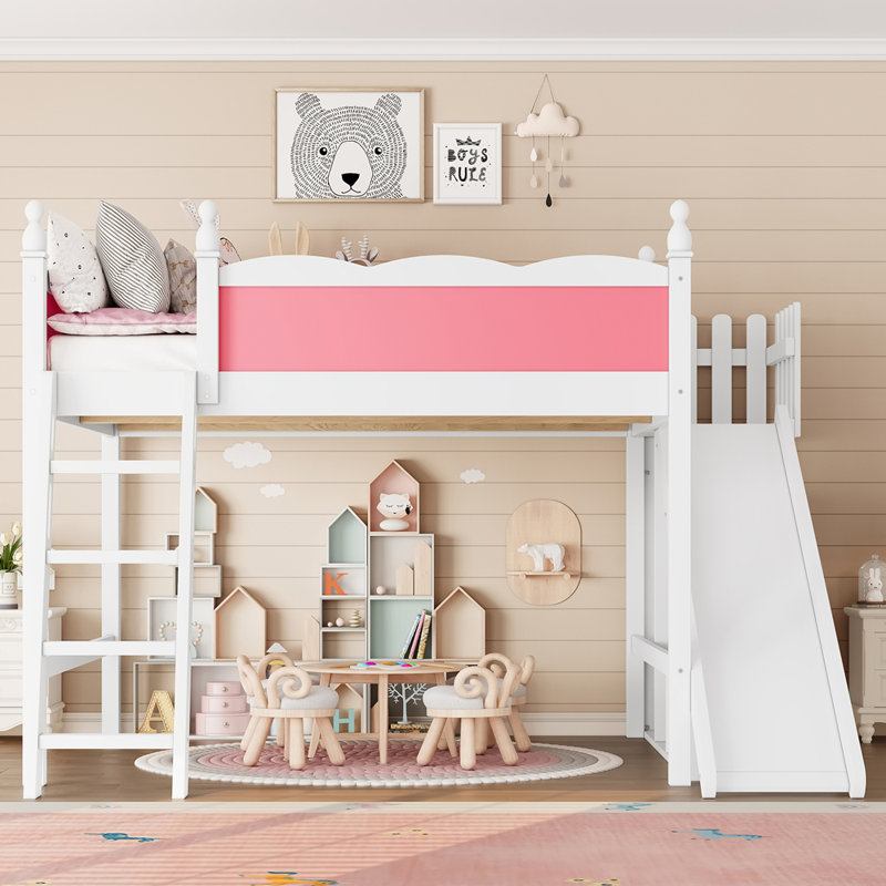 Grand lit mezzanine avec tablettes de rangement et armoire, lits mezzanine en bois massif avec glissières amovibles et échelles, aucune boîte à ressorts nécessaire