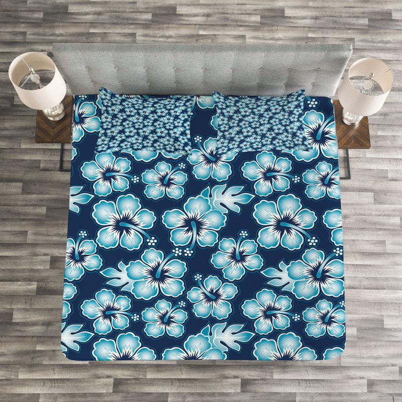 Aemon Navy/Blue Microfibre Bedspread Set, 220 x 264 cm