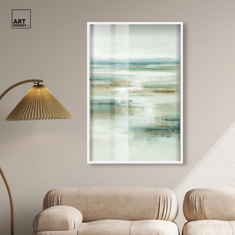 Décoration murale de salle de bain Coastal Mist Shadowbox par Art Remedy, cadre blanc, 30 x 45, H 46 po x l 31 po