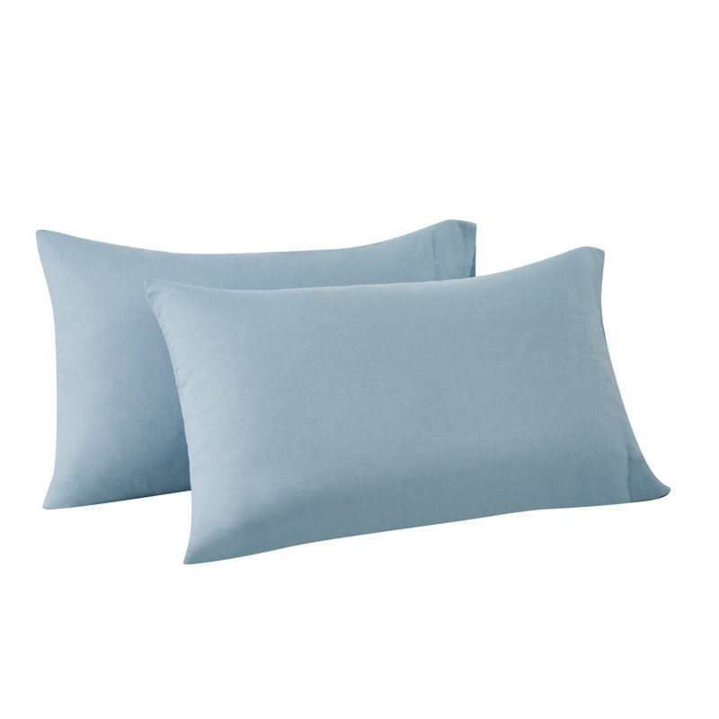 Paire de taies d'oreiller en mélange de lin et coton FRYE, Standard, Bleu clair