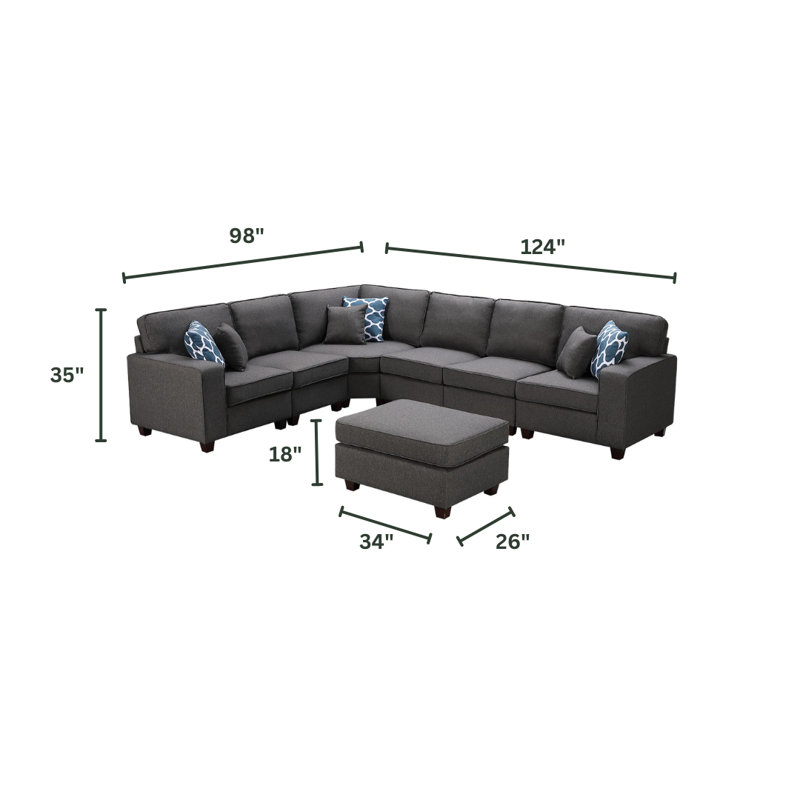 Musica Dark Gray Linen 7Pc Modular Sectional Sofa and Ottoman