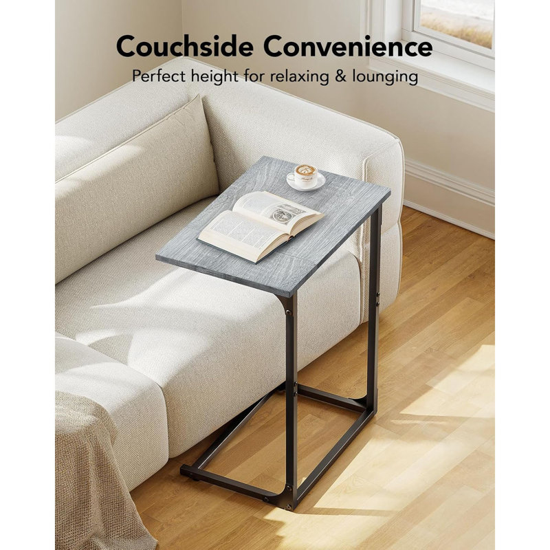 C-Shaped Side Table, C-Table For Sofa, End Table With Metal Frame, Large Surface Couch Table For Living Room, Bedroom, And Home Office, Rustic Design