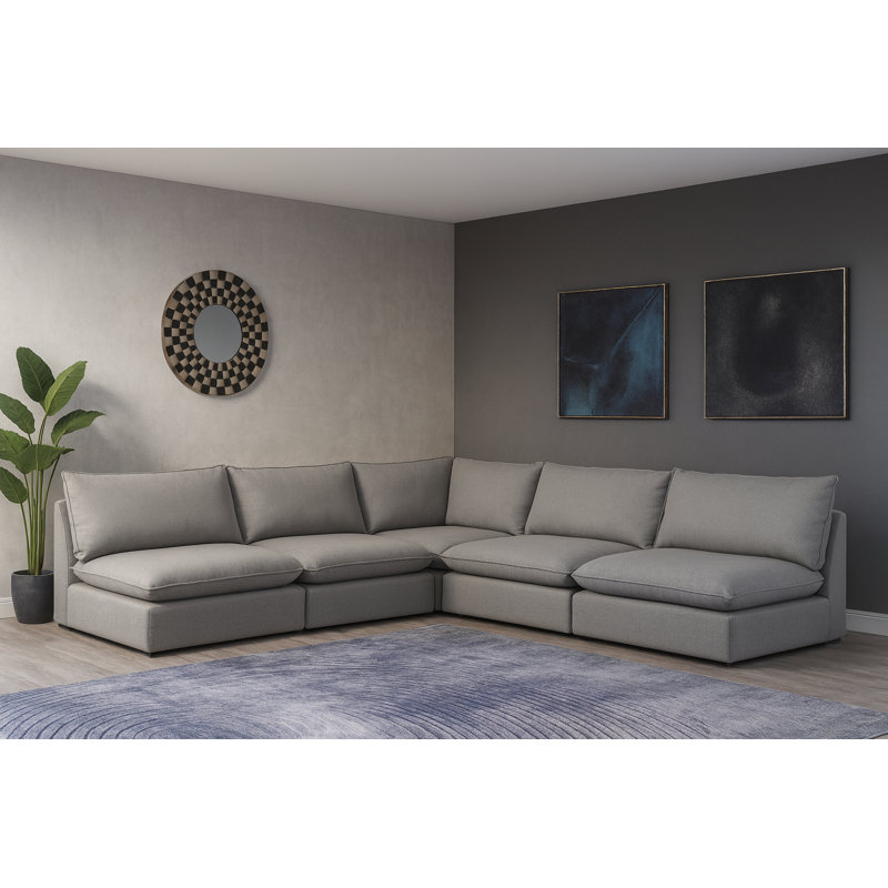 Tupman Upholstered L-Shaped Sectional Reversible, Grey Linen Textured Fabric