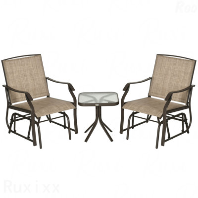 Ensemble 3 pièces bistro avec chaise berçante d'extérieur en tissu brun et table basse