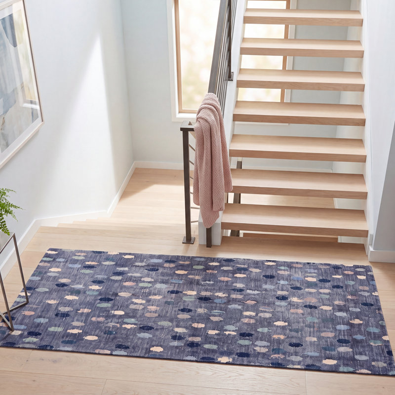 Tapis Lowland Modern à poils courts, motif mosaïque mouchetée abstraite, bleu marine, turquoise, gris, crème et rose, lavable à la machine, antidérapant, pour l'intérieur et l'extérieur, adapté aux animaux domestiques, idéal pour le salon, la chambre, la salle à manger, l'entrée, le couloir ou le bureau.