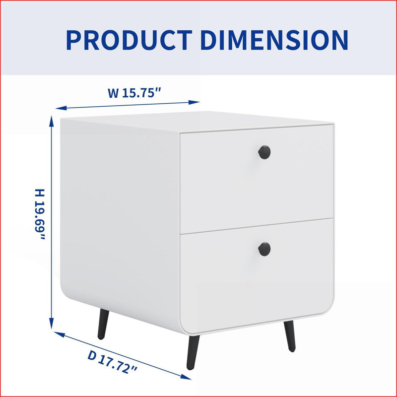 Modern Steel Nightstand with 3 Drawers, Easy Assembly Bedroom Storage