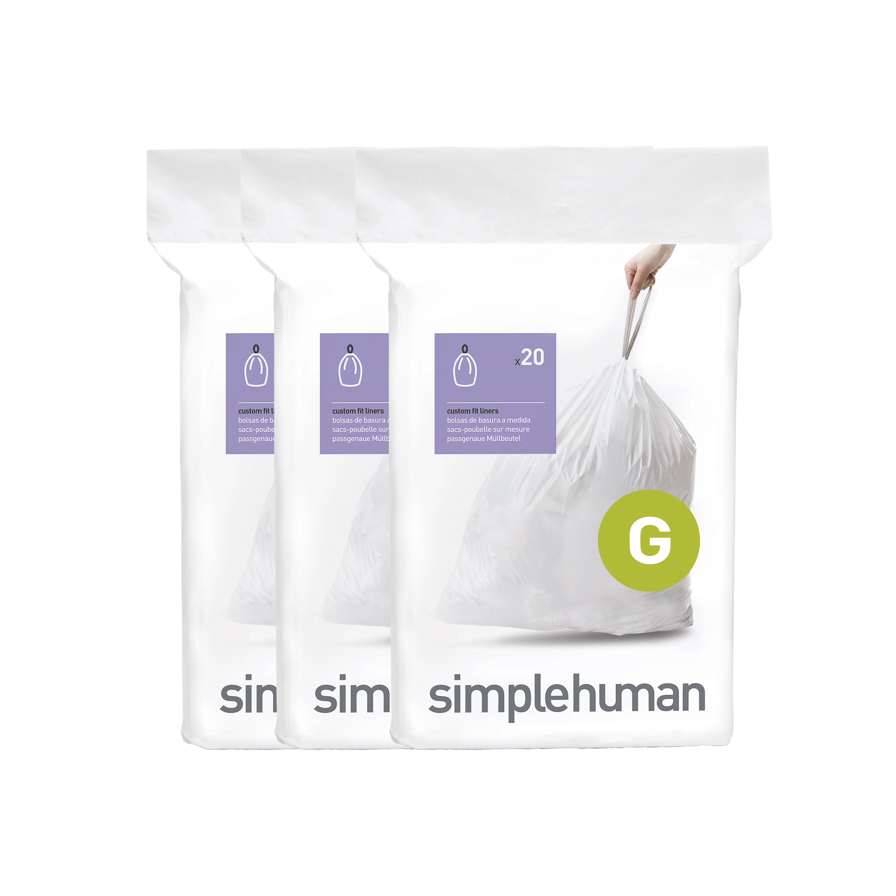 simplehuman Code G Custom Fit Liners, 30 Liter / 8 Gallon, 60 Count