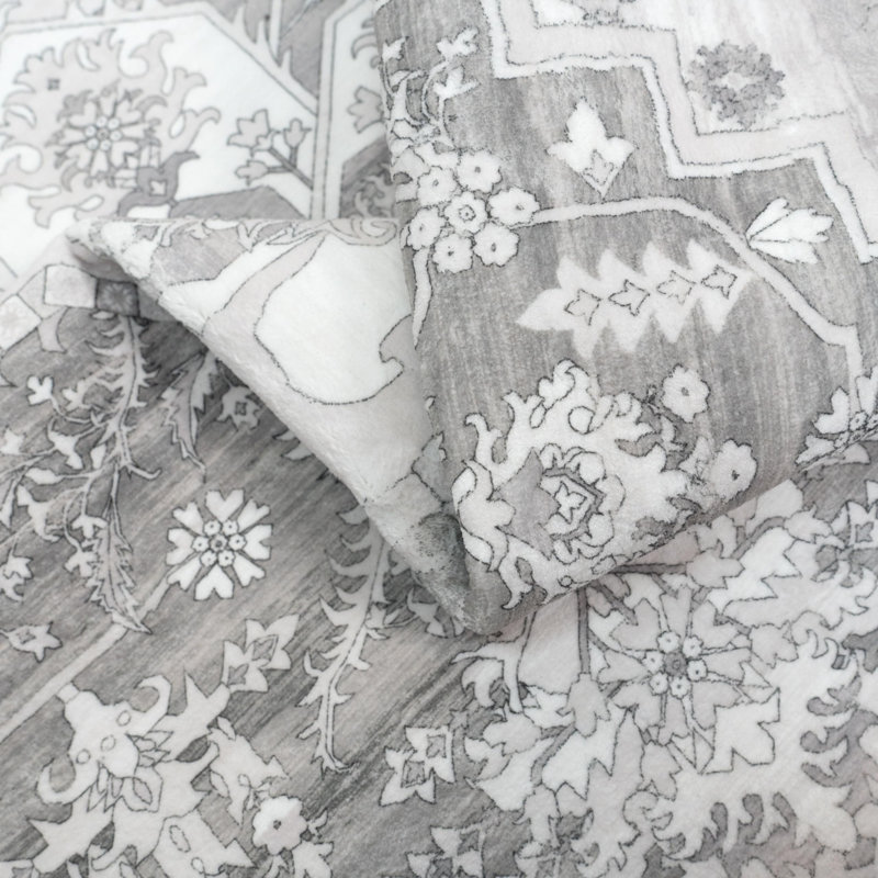 Machine Washable Area Rugs For Living Room Non-Slip Backing Foldable Boho Floral Carpet Rugs, Rectangle 5' x 7'
