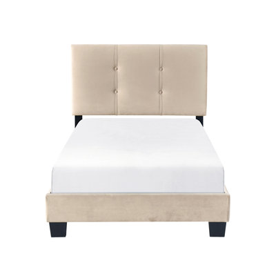 Lit plateforme simple avec structure rembourrée en bois massif et en velours brun