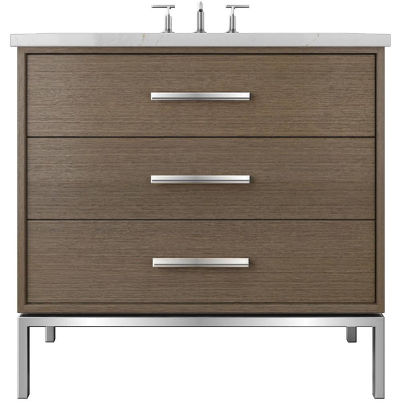 Rift White Oak Three-Drawer Single Bath Vanity, Smoked Modern, Polished Chrome, 36"
