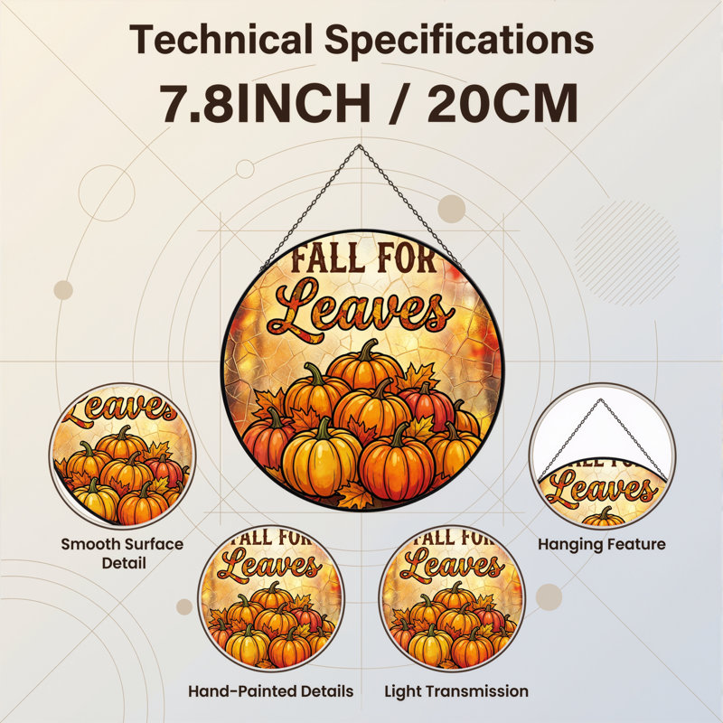 Panneau de vitrail à feuilles d'automne 7,8 po H, H 7,8 po x l 7,8 po