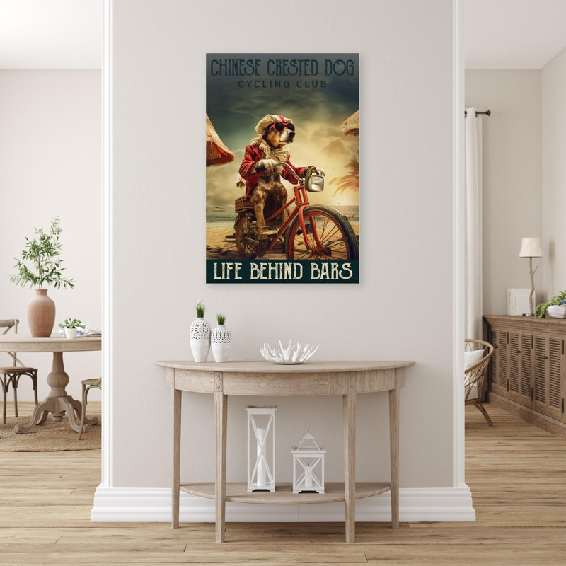 Chien chinois à crête, cyclisme sur toile, H 20 po x l 16 po x P 1,25 po