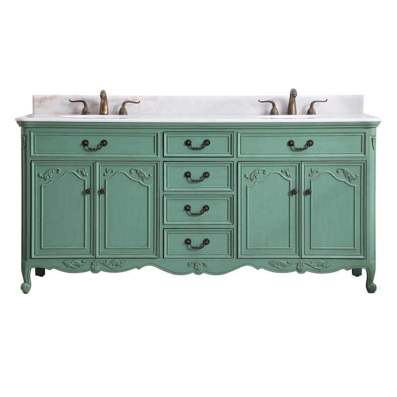 Ensemble de meuble-lavabo double 72 po Angelique, Vert, Blanc pur