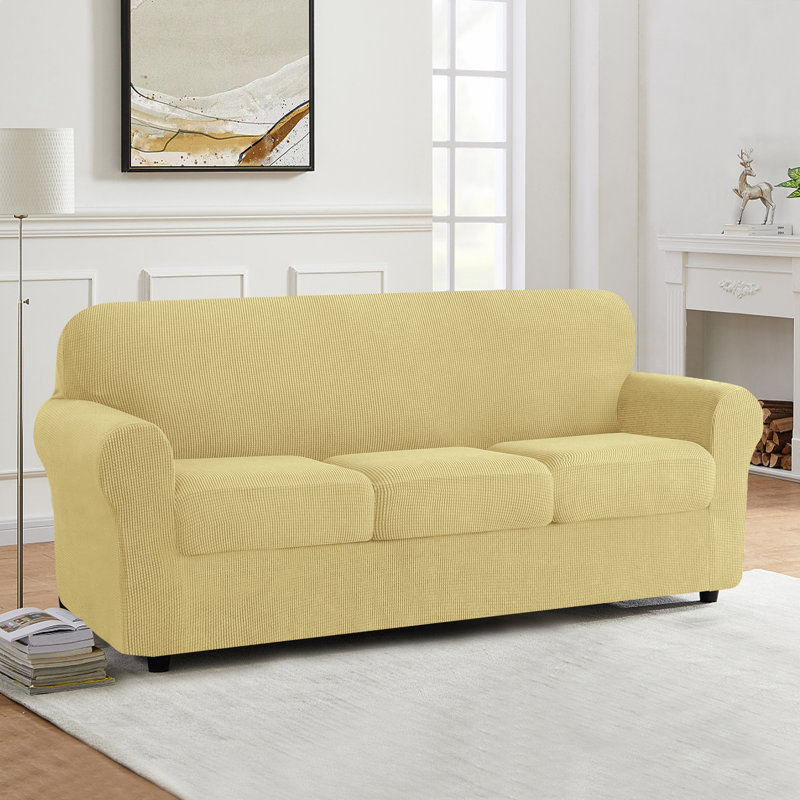 Box Cushion Sofa Slipcover, Yellow
