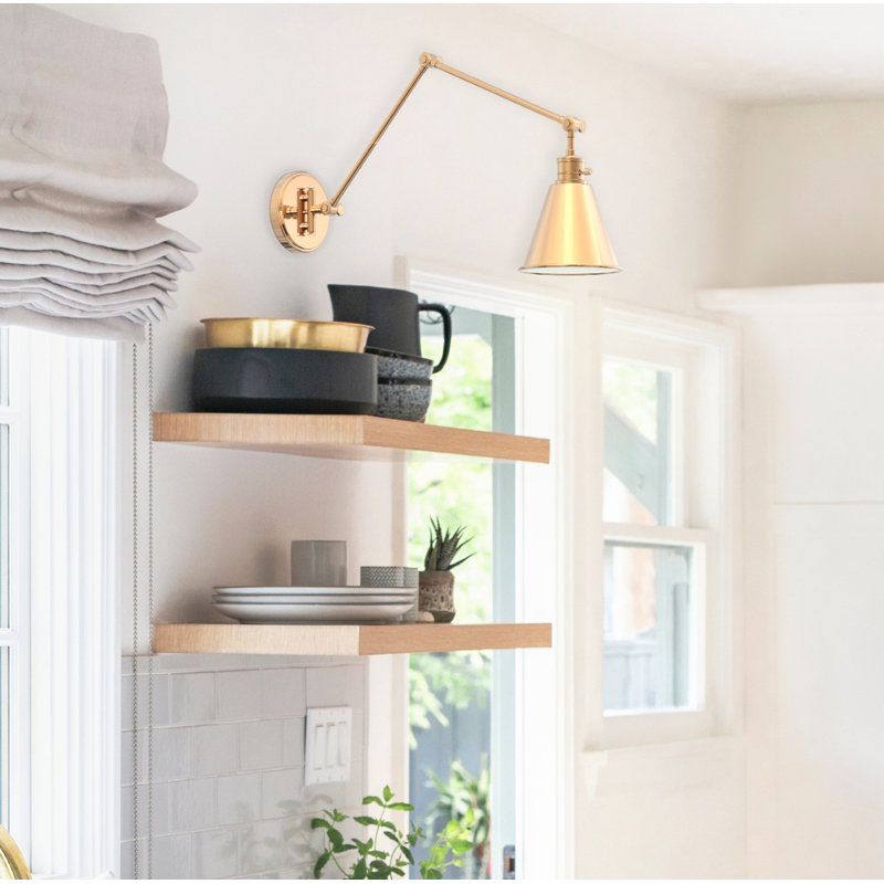 Alihan Swing Arm Sconce, Brushed Gold, Gold