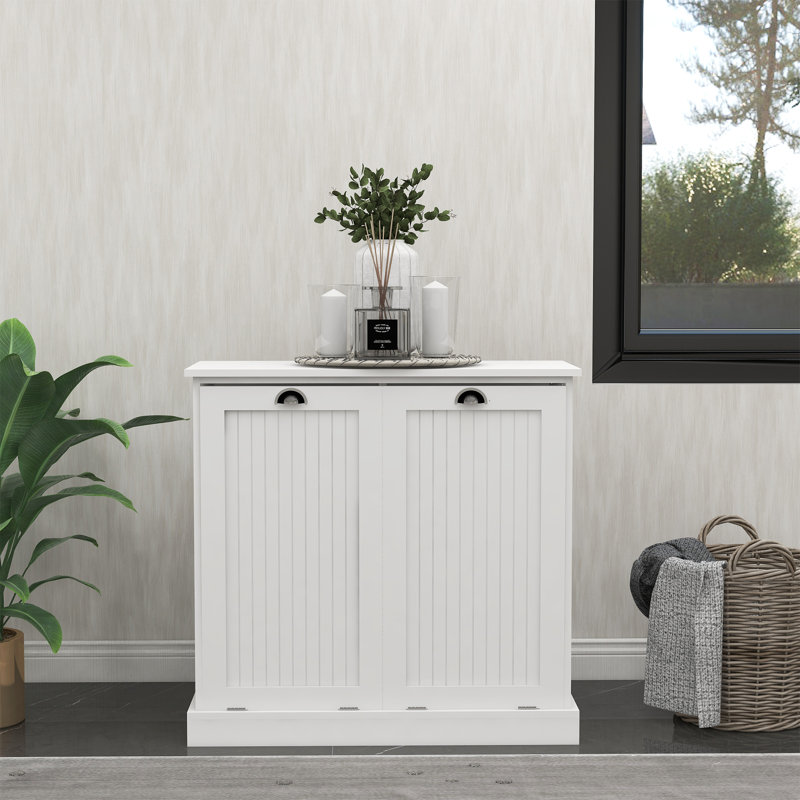 Armoire à linge double inclinable pour la gestion organisée du linge, Blanc / Blanc