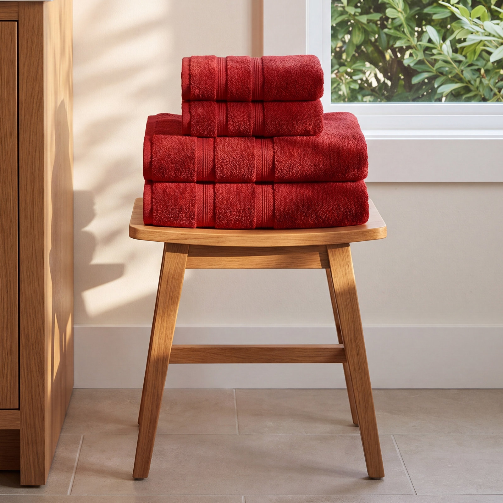4-Piece Zero-Twist Cotton Towel Set, Crimson