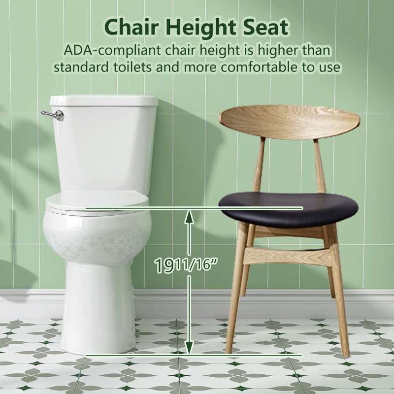 1.28 GPF Elongated Toilet Single Flush Soft Close Toilet 2-piece Seat Included Toilet Chrome Handle in White