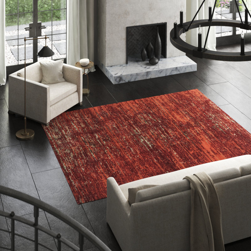 Sandstone Abstract Area Rug in Neutral/Red, Rectangle 2' x 3'