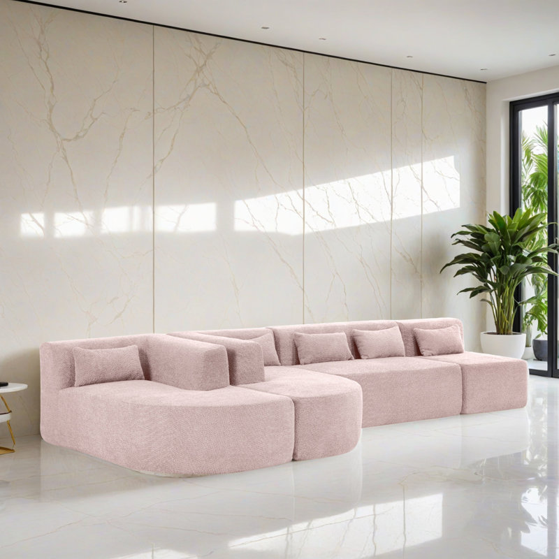 Canapé-lit modulaire 4 pièces pour salon, Polyester rose