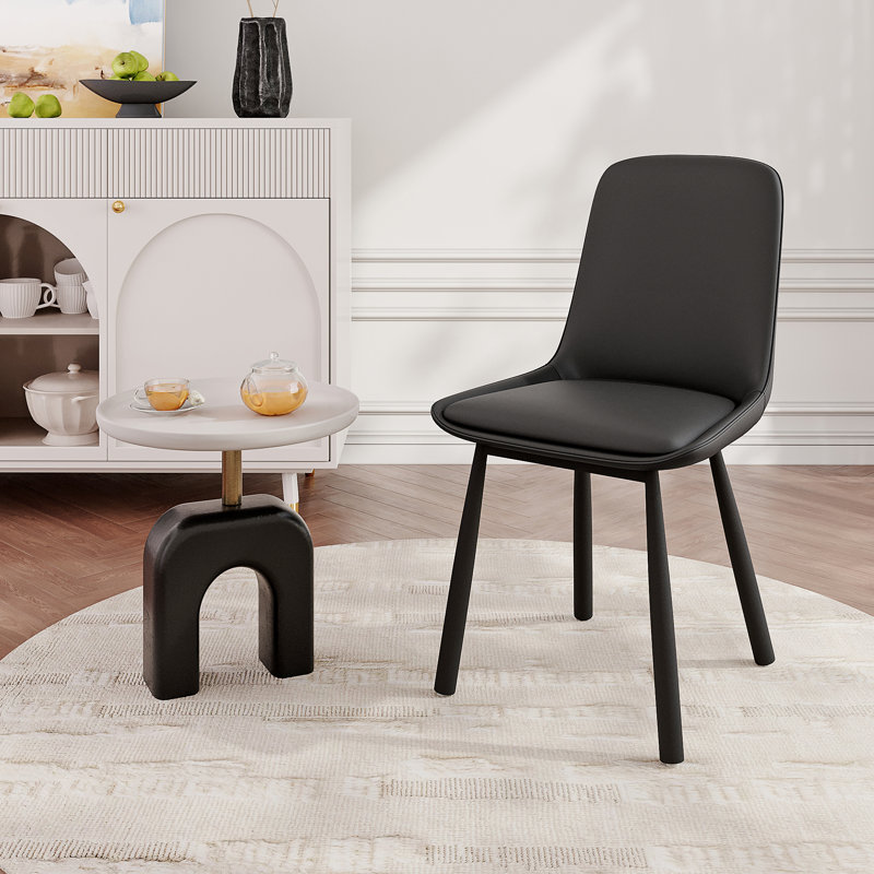 Modern Minimalist Khaki Faux Leather Dining Chairs Set Of 2(Only Dining Chairs), Black