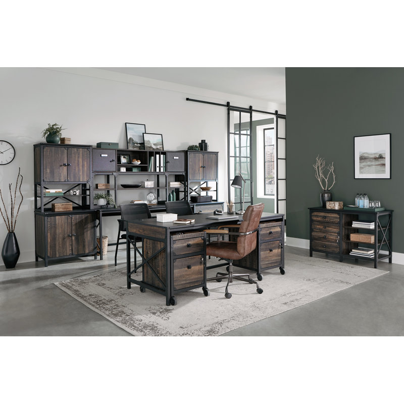 Carbon Oak 2-Drawer Lockable Mobile File Cabinet with Metal Frame