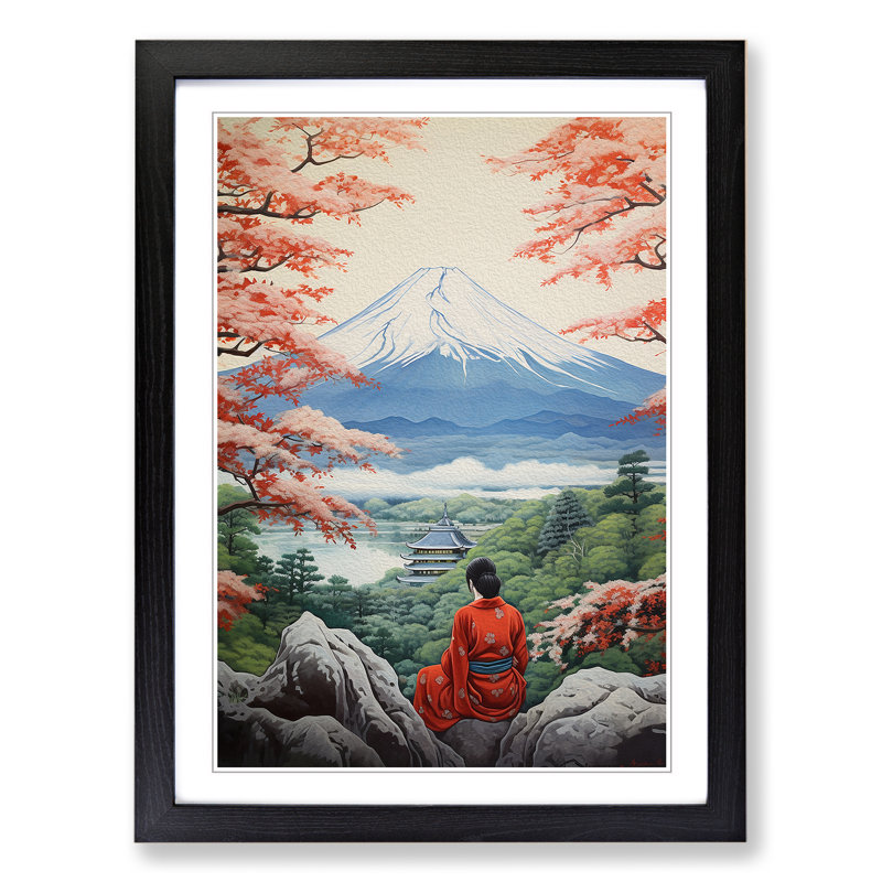 Mount Fuji Victorian - Single Picture Frame Print on Wood, Black, 64cm H x 46cm W x 2cm D