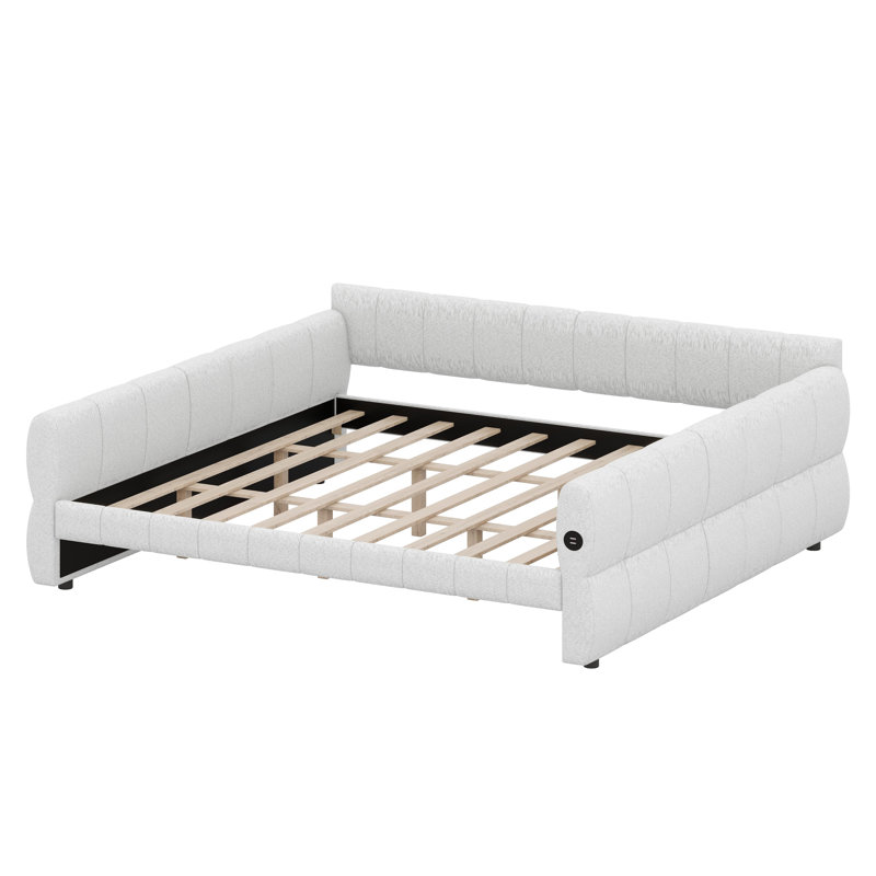 Contemporary Soft-Finish Platform Bed Featuring Built-in USB Connectivity, White