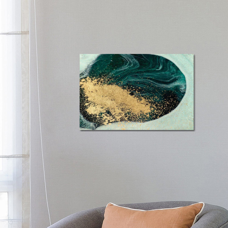 Glitter Teal Blue Marble - Print on Canvas, 66.04 cm H x 45.72 cm W x 3.175 cm D, Wrapped Canvas