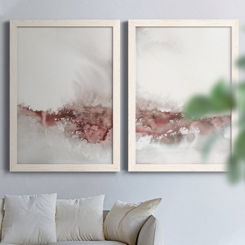 Soft Waves I - ensemble de 2 peintures sur toile encadrées, Encadrement beige, H 31,5 po x l 47 po x P 1,5 po