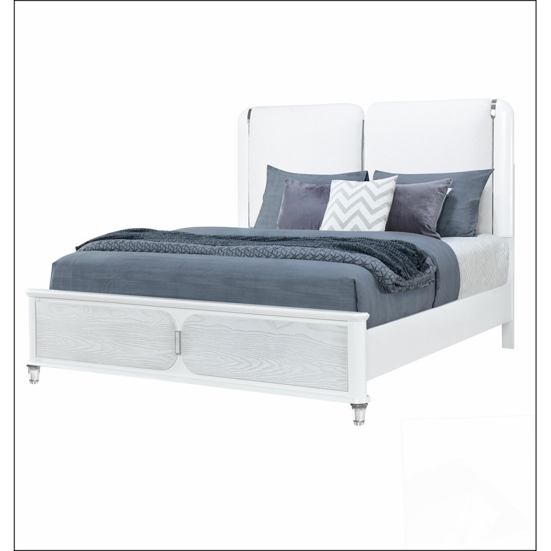 Lit BRENDA GREY QUEEN Lit robuste, durable, moderne et simple, respectueux de l'environnement, facile à installer AVEC LUMIÈRE DEL