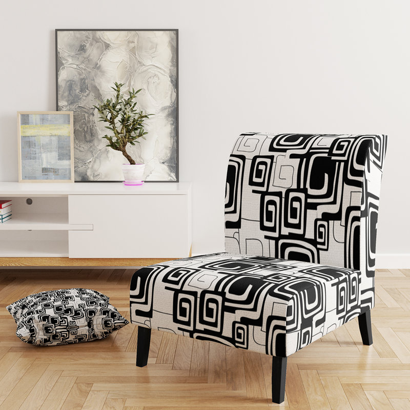 Fauteuil de chambre rembourré à motif géométrique noir et blanc