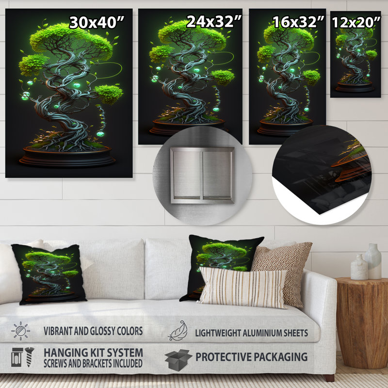 " Bonsai Swirl Tree Neon II ", 20" H x 12" W x 1" D