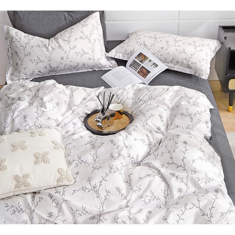 Cotton Box Stitch Floral Comforter Set, Queen Comforrter + 2 Standard Shams