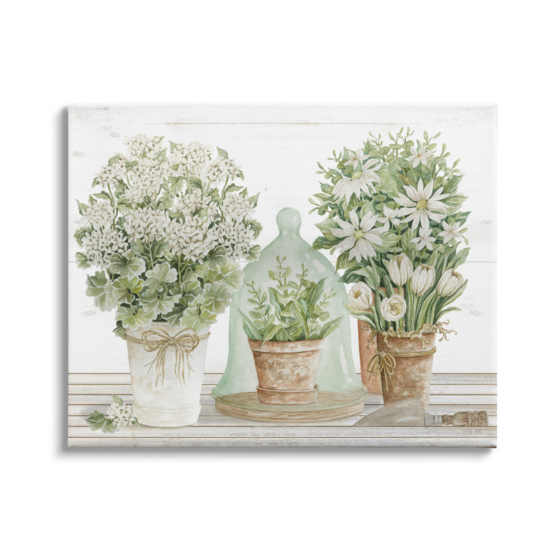 «White Flower Arrangements», art traditionnel sur toile surdimensionné par Cindy Jacobs, H 16 po x l 20 po x P 1,5 po