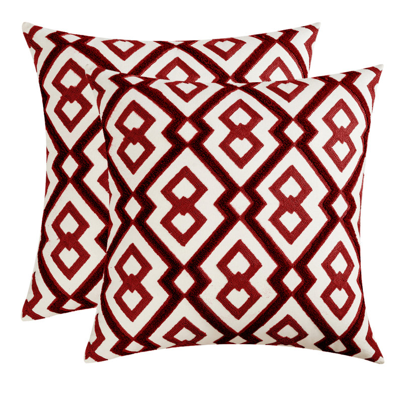 Geometric Cotton Blend Pillow Cover, Red