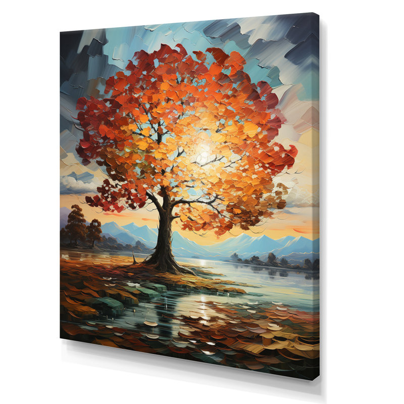 Orange, bleu sarcelle, érable majestueux, érable, art mural encadré, H 20 po x l 12 po x P 1 po, Toile tendue
