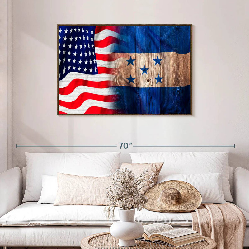 Drapeau des États-Unis et du Honduras, Cadre flottant en noyer, 43 po x 29 po