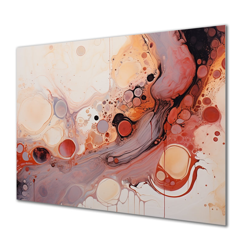 Rose abstrait, encre liquide Galaxies I - art mural abstrait à l'encre liquide en métal, H 12 po x l 20 po x P 1 po