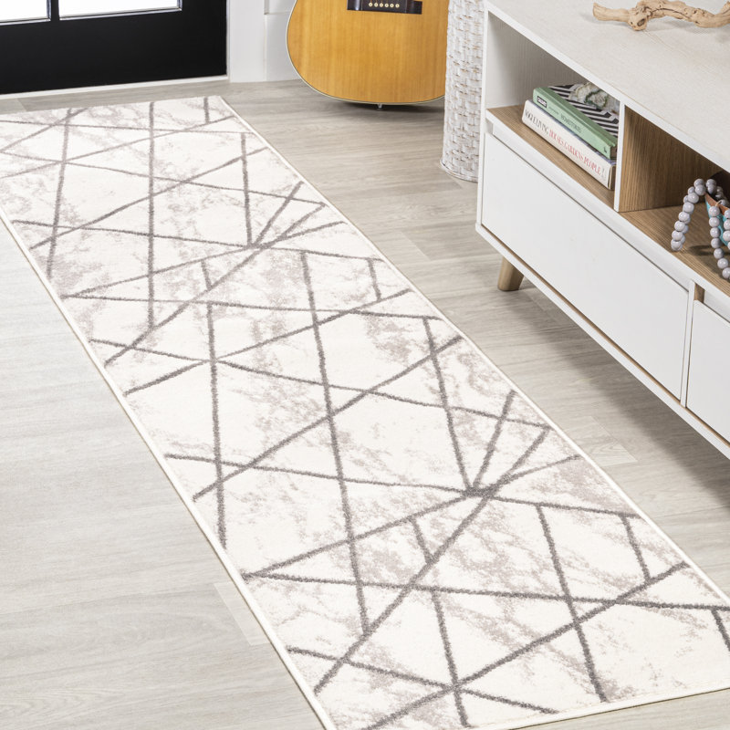 Ardon Modern Geometric Marbled Ivory/Gray Rug, Runner 2' x 8'