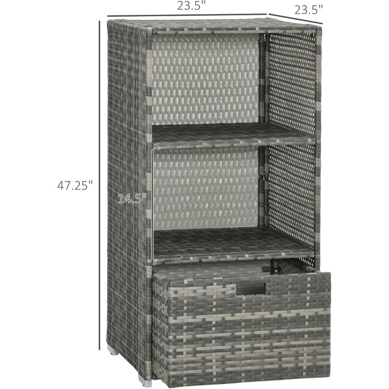 Outdoor Towel Cabinet, Pool Accessory Storage Organizer, Freestanding Waterproof PE Rattan Wicker Shelf, 2 Layer With 1 Bottom Drawer For Pool, Patio, Outdoor, Indoor