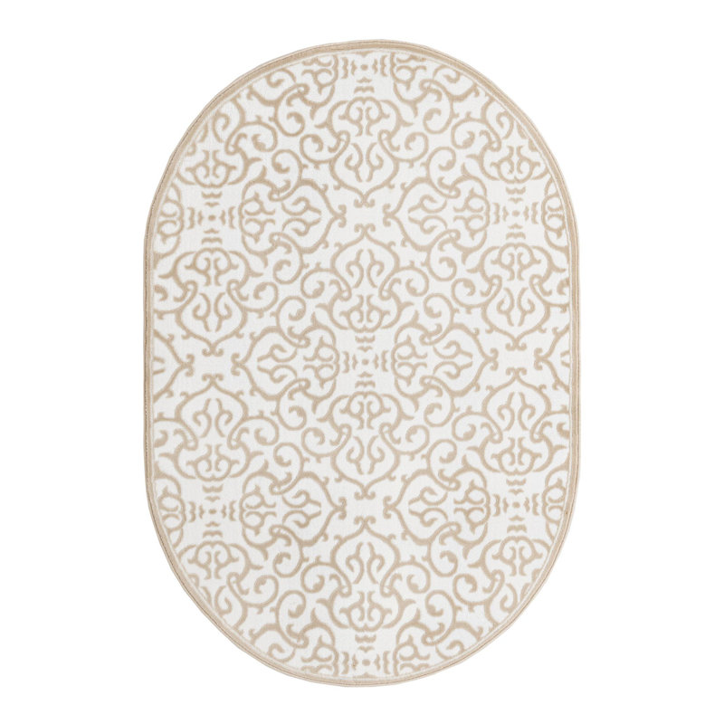 Tapis blanc / beige Anah, Ovale 4 pi 1 po x 6 pi 1 po