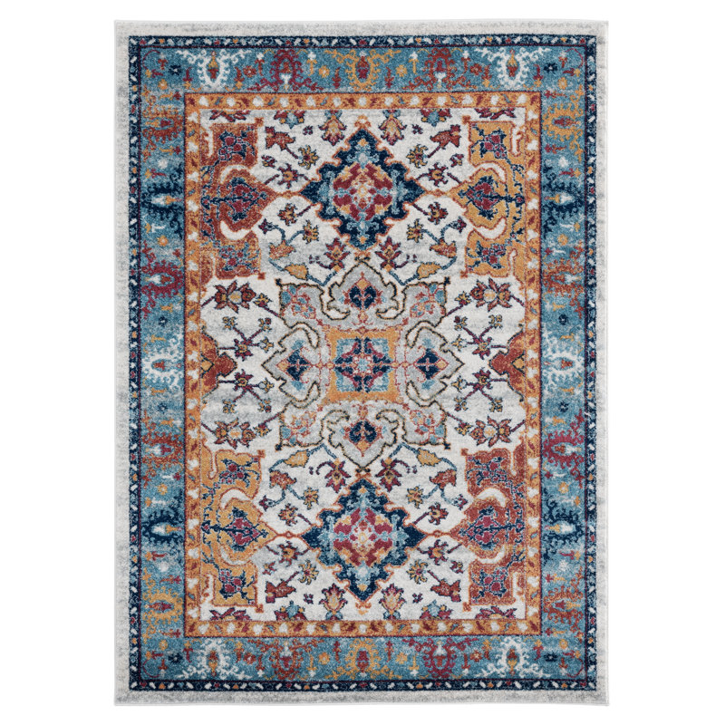 Tapis oriental bleu / brun Yannick, Rectangle 12 pi 6 po x 15 pi