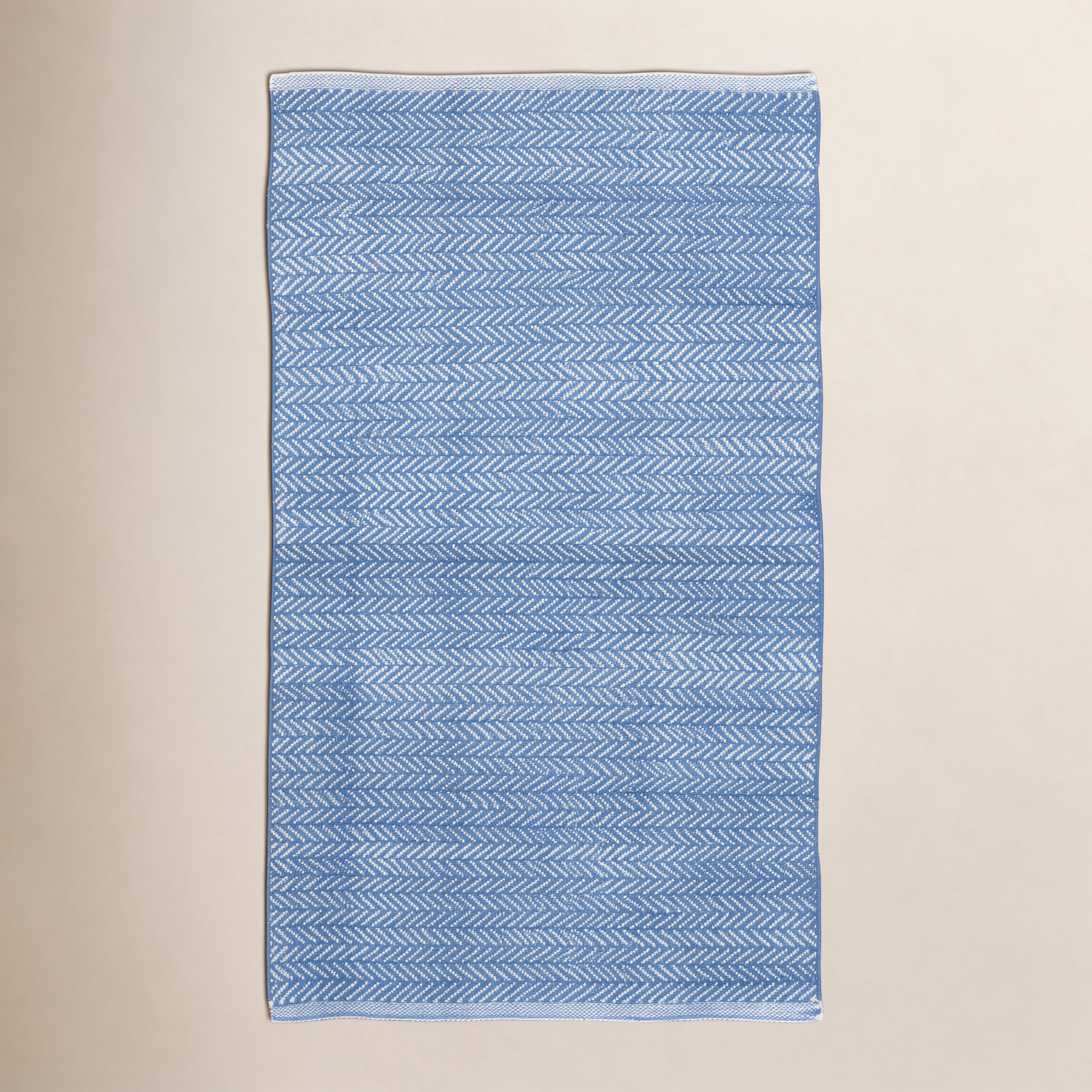 Herringbone French Blue White Outdoor Rug, Runner 2'6" x 12'